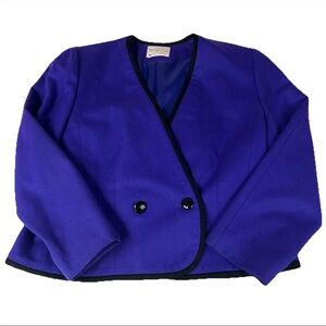 Vintage Pendleton Women’s 12 Petite Blazer Jacket Purple Black 100% Virgin Wool